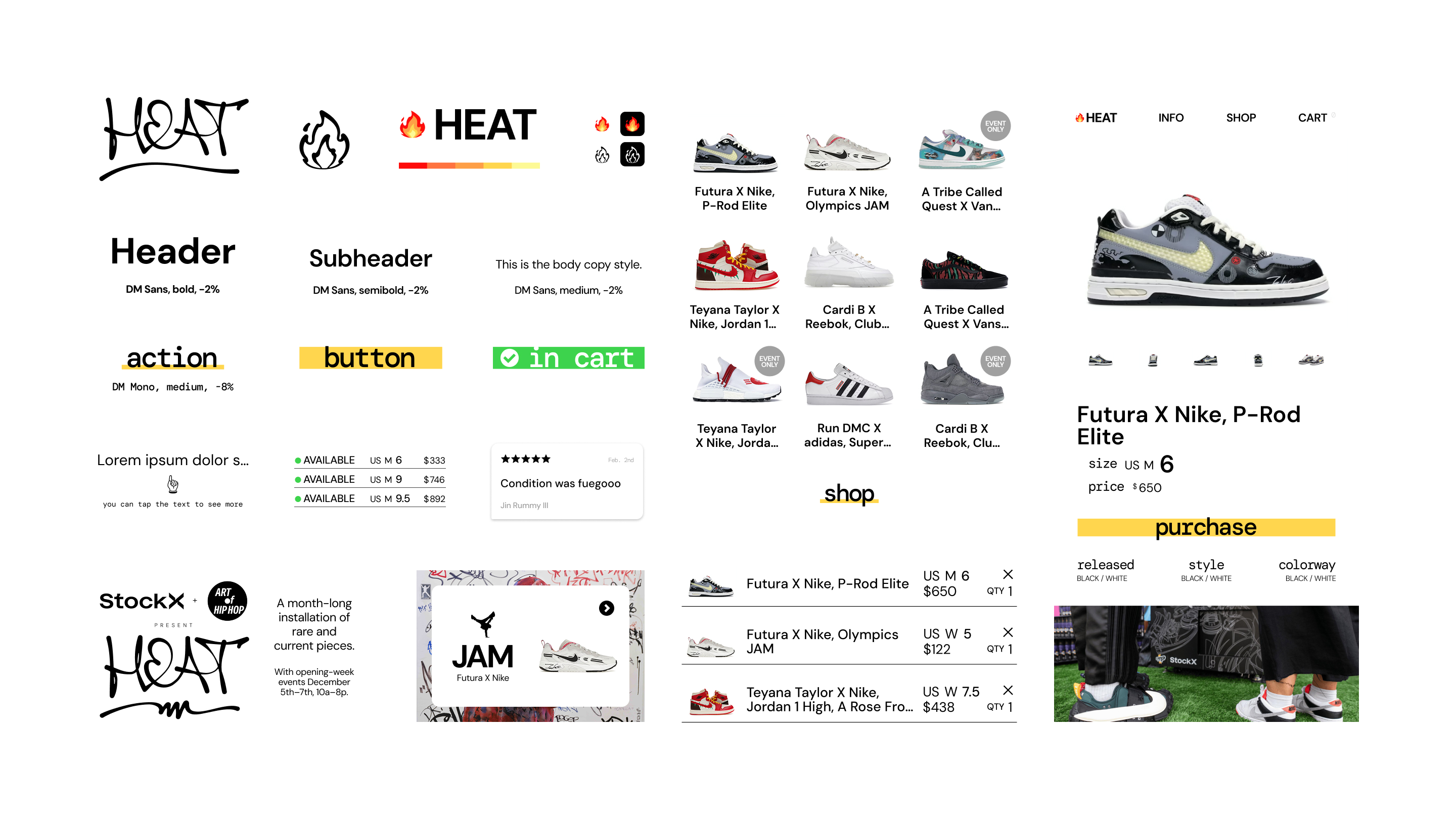 People already use the flame emoji, and the word “heat” to describe popular and personally important releases / pieces.
I worked from a few different typefaces before mixing influences from each of them to make the “scrawl” wordmark.
Ideally, a touch of street style in the branding works an homage but doesn’t feel unwelcoming to anyone who is unfamiliar with this community.
The varied line weight matches a tag from a skilled hand.