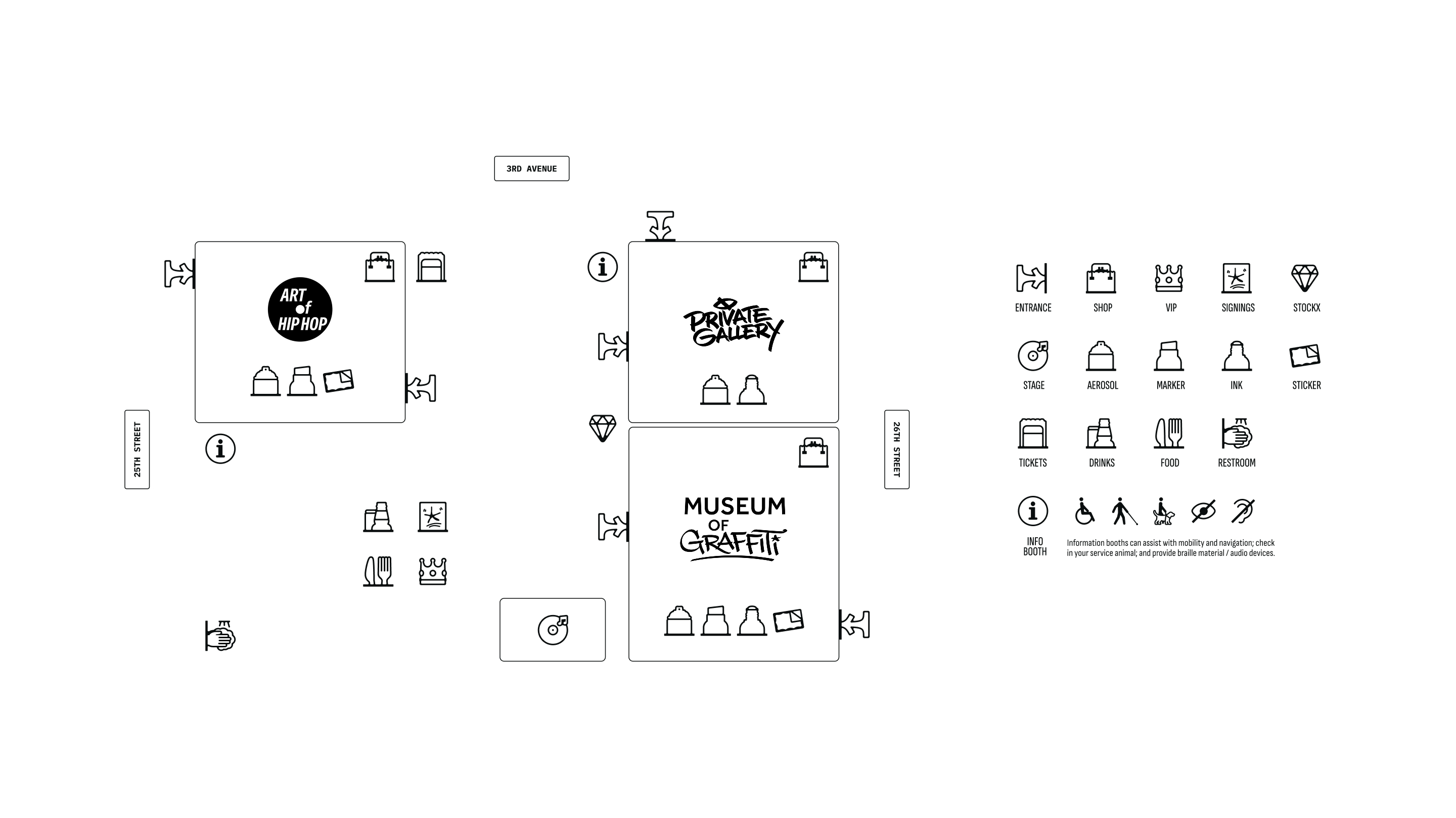 The event area is small so the map is an asset to promote what will be at the event and show relative locations.